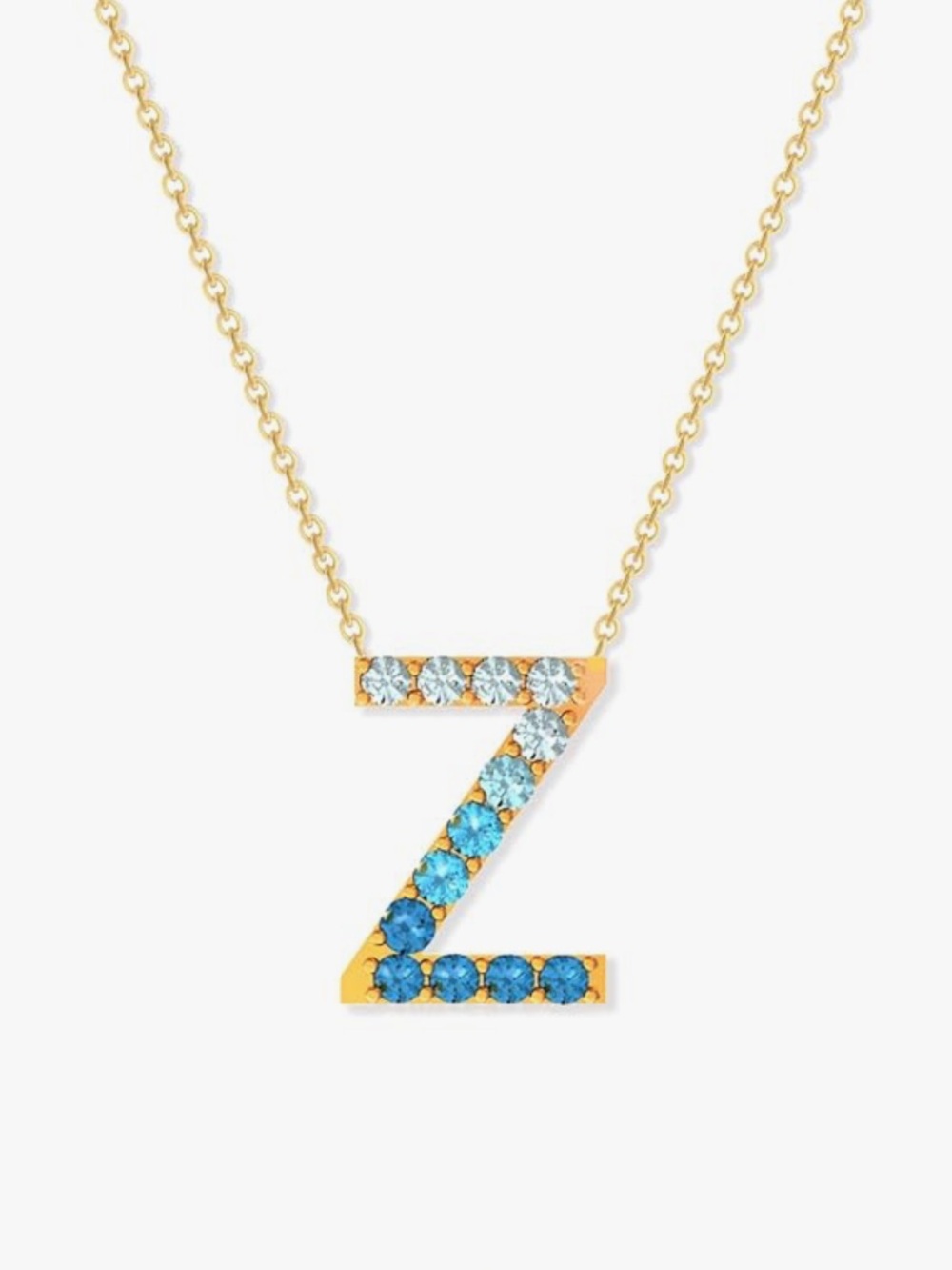 Gold Initial Z Necklace with Blue Crystal Accents